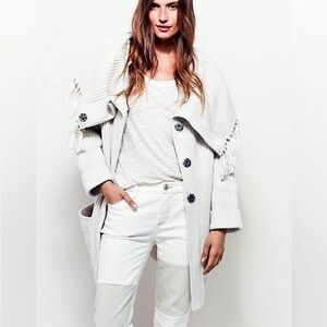 Free People Willow Ivory Fringed Sweater Jacket Boho Bohemian Size Small